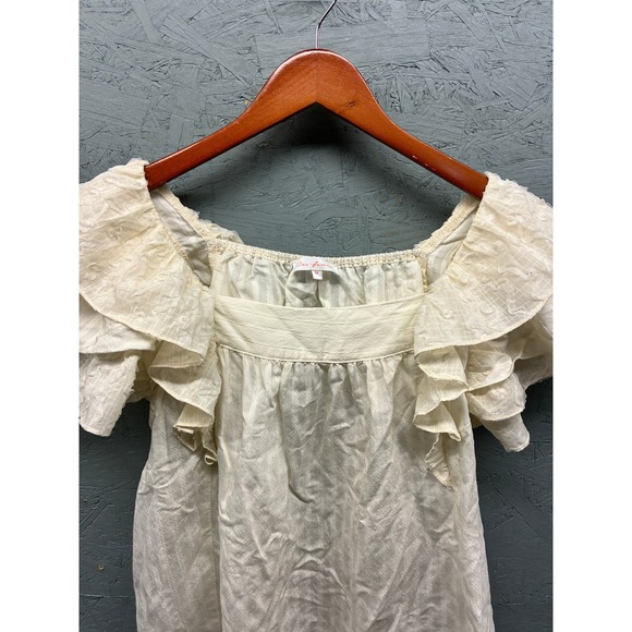 Ces Femme Blouse Women's Medium Cream Square Neck Ruffle Flutter Sleeve Top - Picture 2 of 10